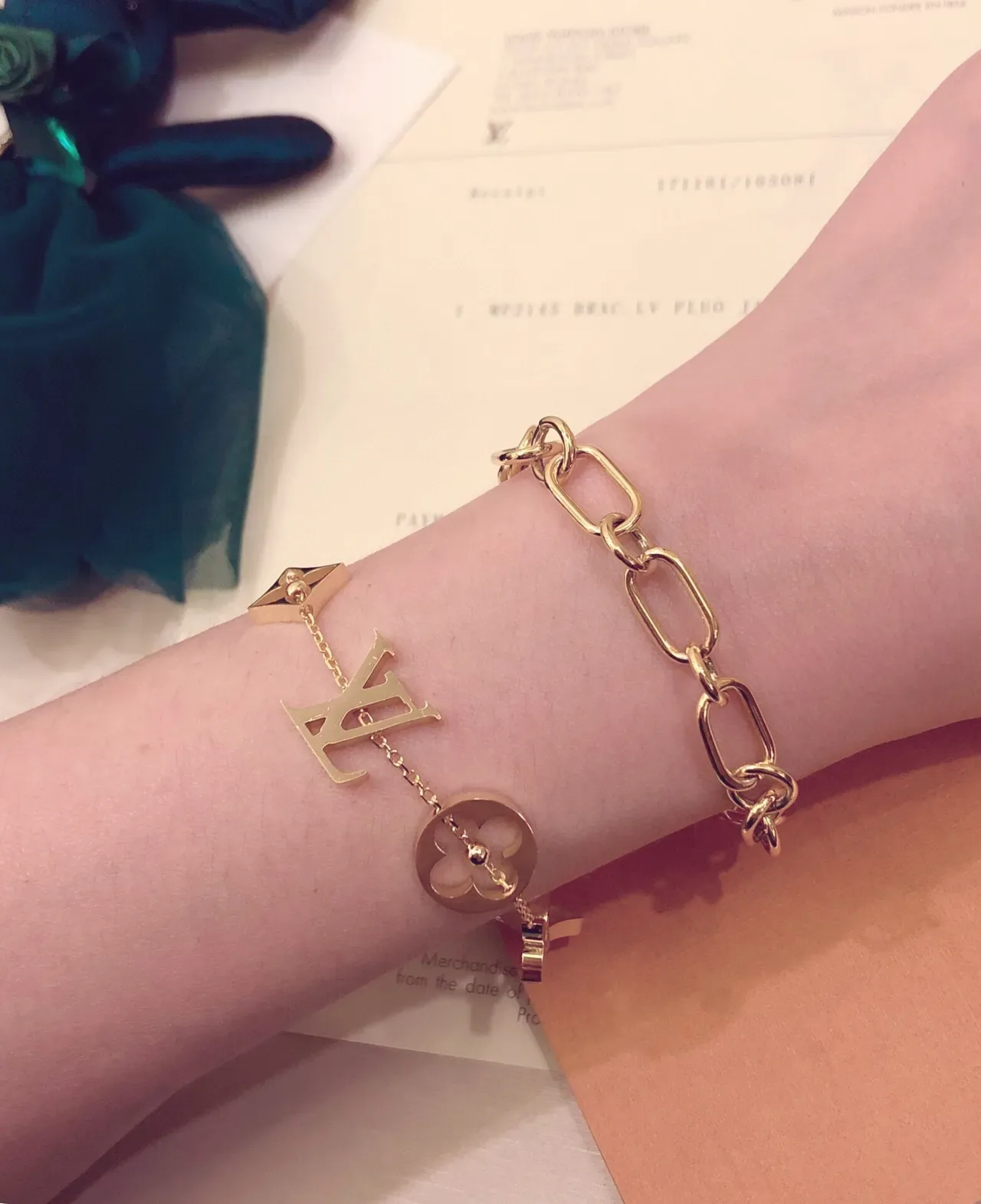 Louis Vuitton Gold Silver Chain-Link Charm Bracelet 2