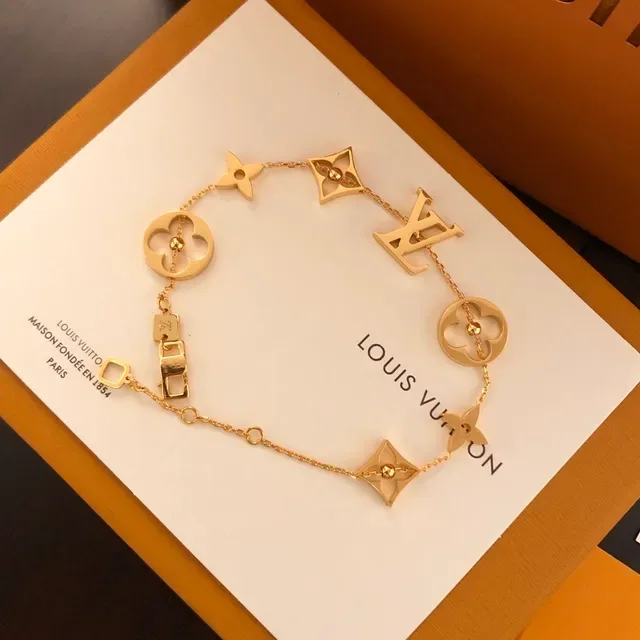Louis Vuitton Gold Silver Chain-Link Charm Bracelet 4