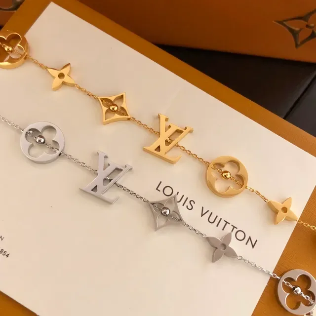 Louis Vuitton Gold Silver Chain-Link Charm Bracelet 5