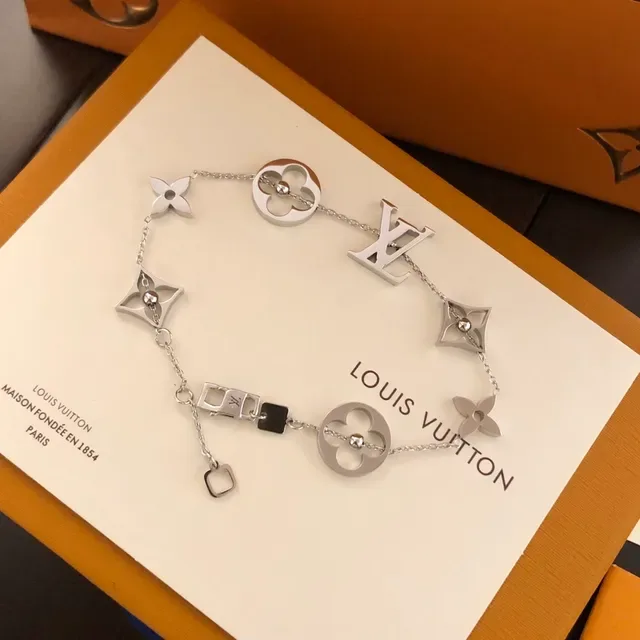 Louis Vuitton Gold Silver Chain-Link Charm Bracelet 6