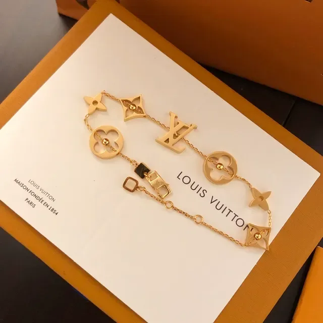 Louis Vuitton Gold Silver Chain-Link Charm Bracelet 7