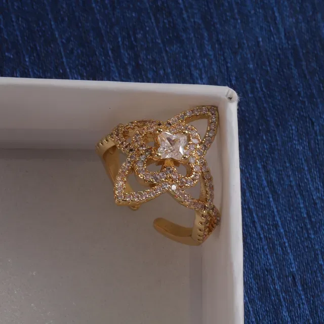 Louis Vuitton Gold Silver Floral/star-Shaped Pavé Setting Open Adjustable Band Ring 2