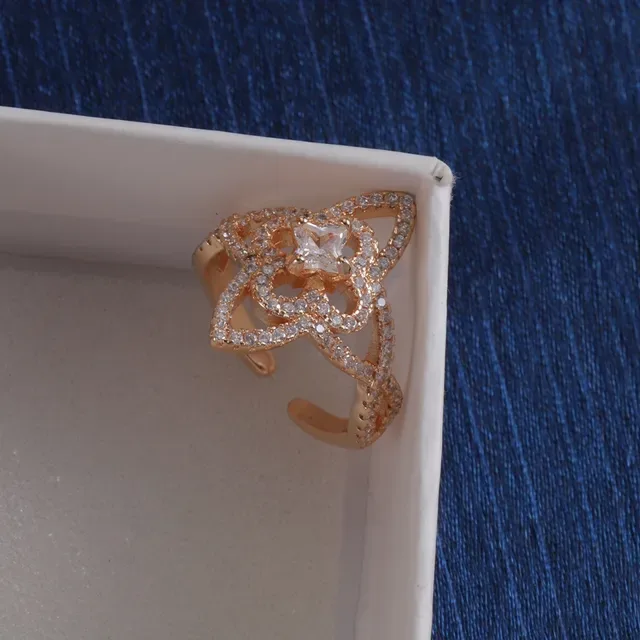 Louis Vuitton Gold Silver Floral/star-Shaped Pavé Setting Open Adjustable Band Ring 3