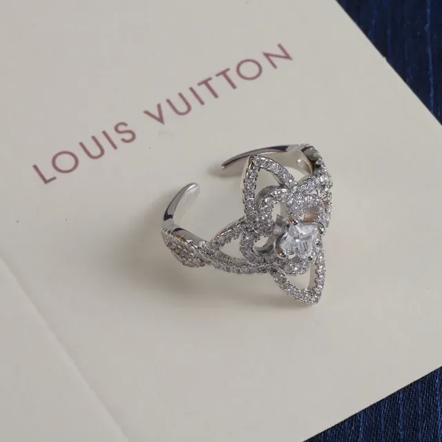 Louis Vuitton Gold Silver Floral/star-Shaped Pavé Setting Open Adjustable Band Ring 4