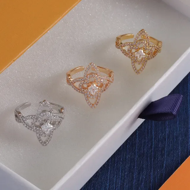 Louis Vuitton Gold Silver Floral/star-Shaped Pavé Setting Open Adjustable Band Ring 5