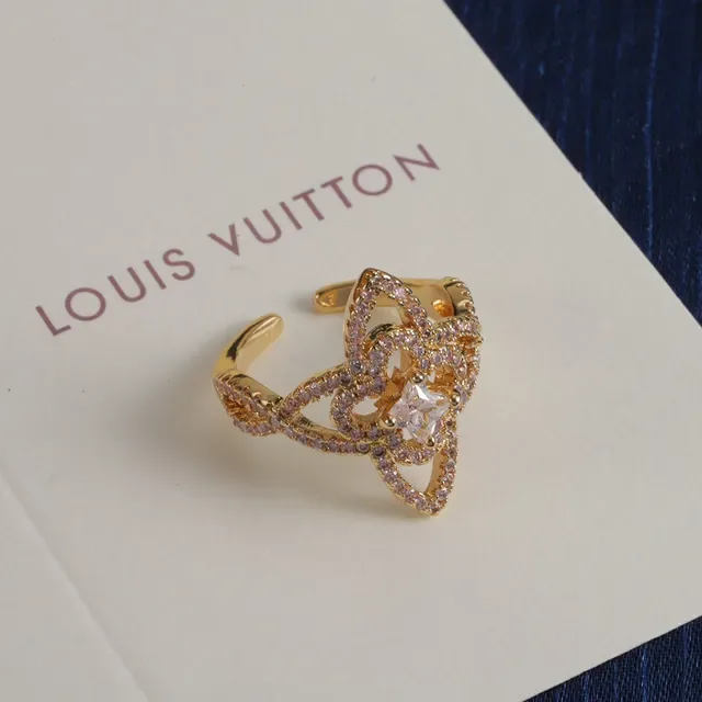 Louis Vuitton Gold Silver Floral/star-Shaped Pavé Setting Open Adjustable Band Ring 7
