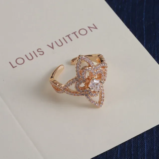 Louis Vuitton Gold Silver Floral/star-Shaped Pavé Setting Open Adjustable Band Ring 8