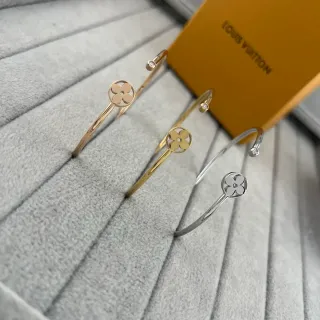 Louis Vuitton Gold Silver Open-Cuff Flower-Cutout Bracelet