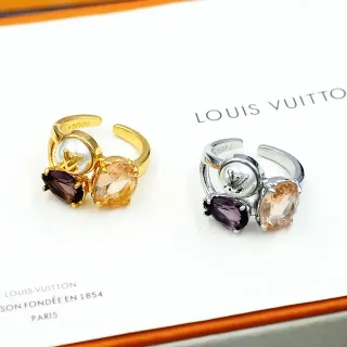 Louis Vuitton Gold Silver Triple-Stone Cluster LV Monogram Pearl Cabochon Ring