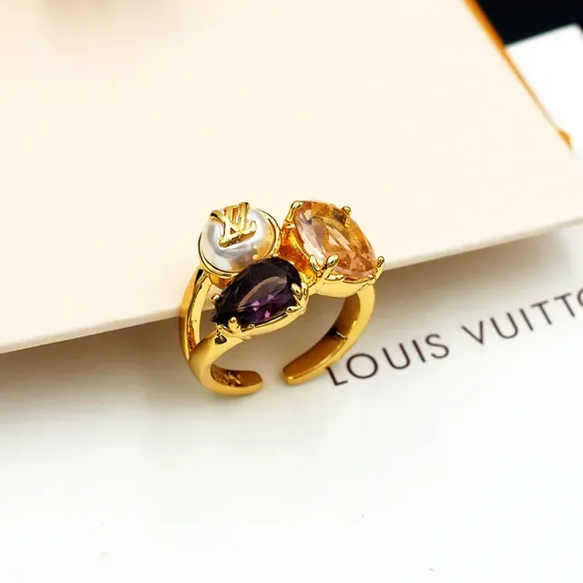 Louis Vuitton Bague Or et Argent Triple Pierres Cluster LV Monogramme Perle Cabochon 4