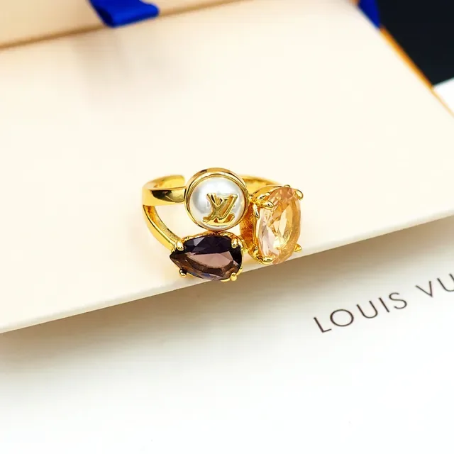 Louis Vuitton Bague Or et Argent Triple Pierres Cluster LV Monogramme Perle Cabochon 6