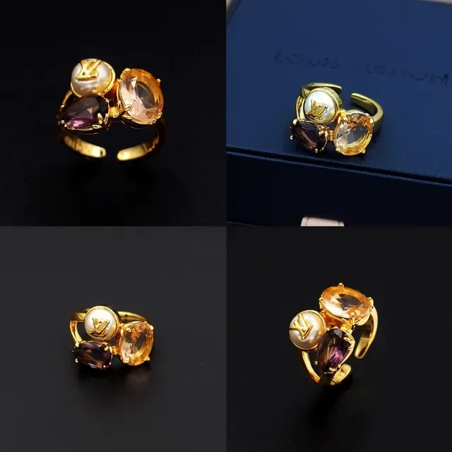 Louis Vuitton Bague Or et Argent Triple Pierres Cluster LV Monogramme Perle Cabochon 7