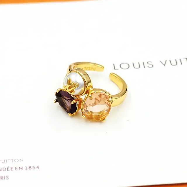 Louis Vuitton Bague Or et Argent Triple Pierres Cluster LV Monogramme Perle Cabochon 8