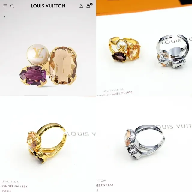 Louis Vuitton Bague Or et Argent Triple Pierres Cluster LV Monogramme Perle Cabochon 9