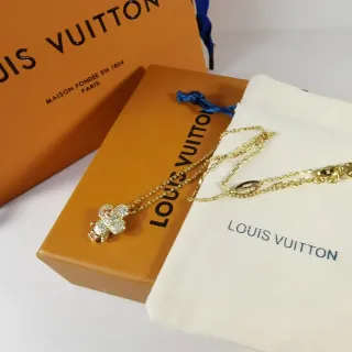 Louis Vuitton Gold-Tone Crystal Flower Pendant Necklace