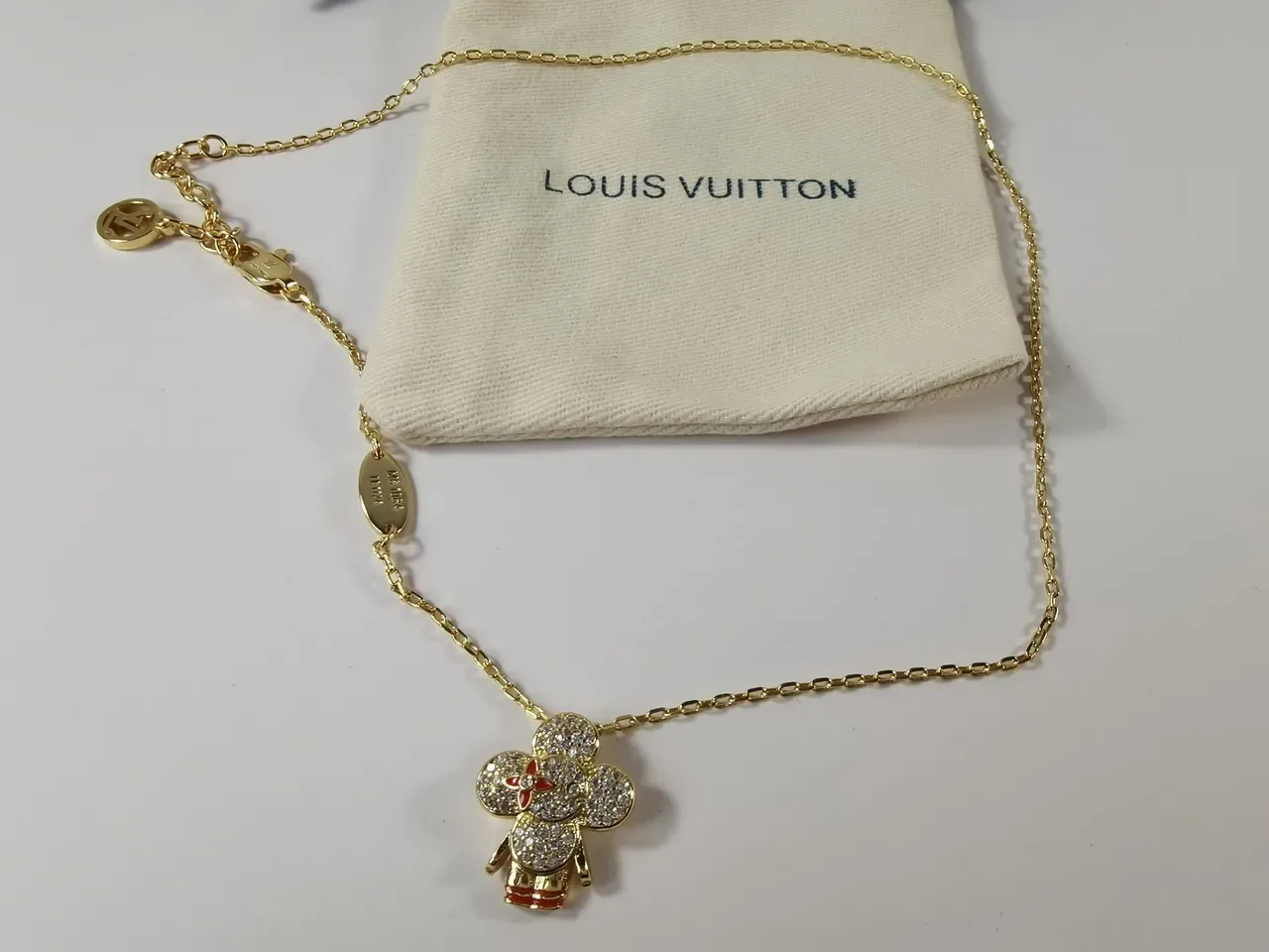Louis Vuitton Gold-Tone Crystal Flower Pendant Necklace 5