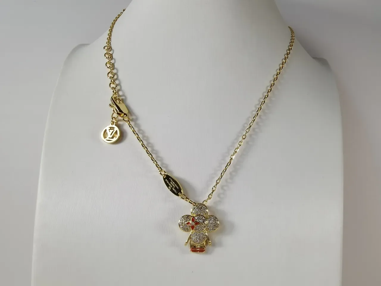 Louis Vuitton Gold-Tone Crystal Flower Pendant Necklace 8