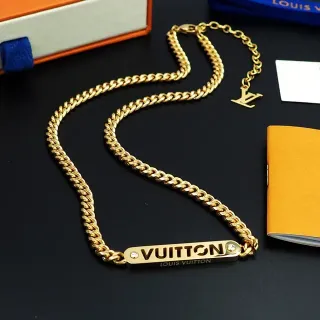 Louis Vuitton Gold-Tone Engraved Bar Pendant Necklace