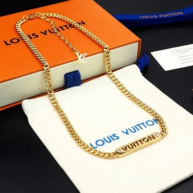 Louis Vuitton Gold-Tone Engraved Bar Pendant Necklace 4