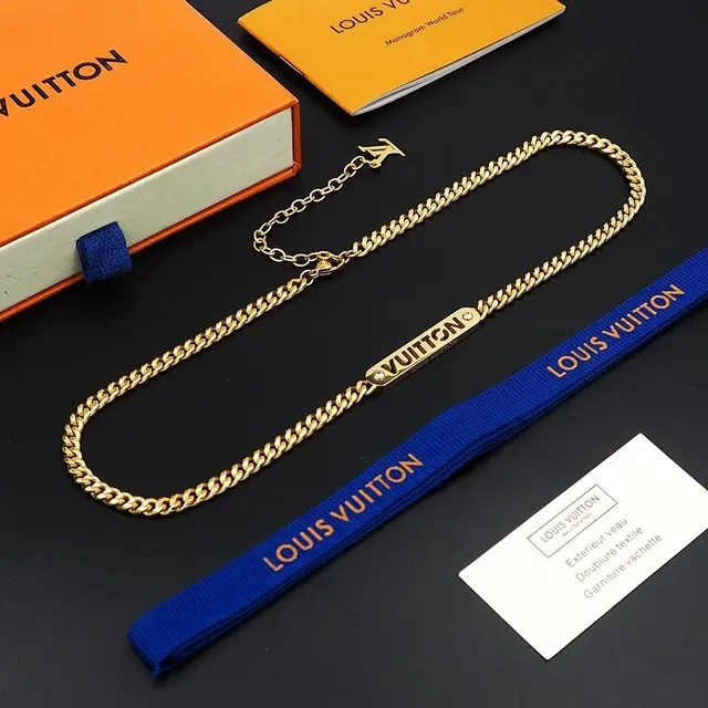 Louis Vuitton Gold-Tone Engraved Bar Pendant Necklace 6