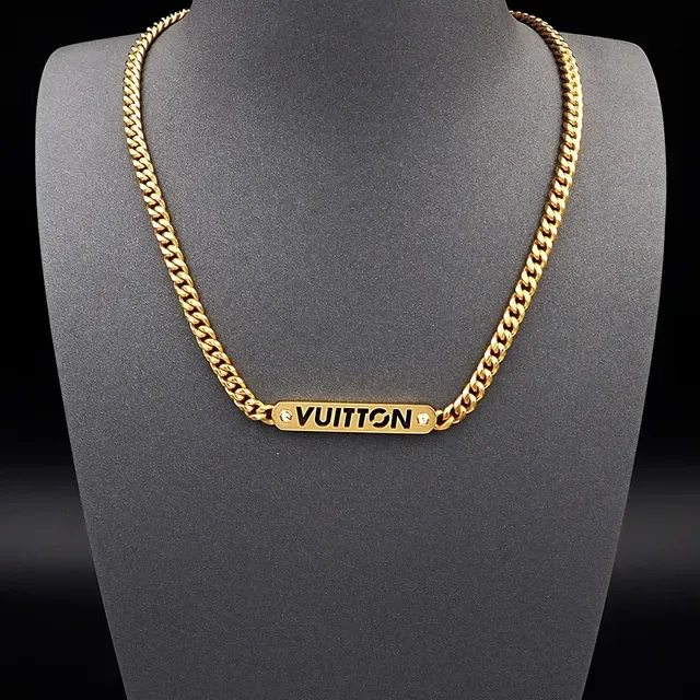 Louis Vuitton Gold-Tone Engraved Bar Pendant Necklace 8