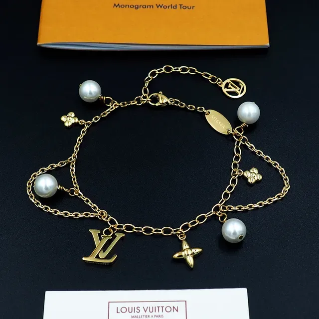 Louis Vuitton Gold-Tone Pearl and Charms Chain Bracelet 2