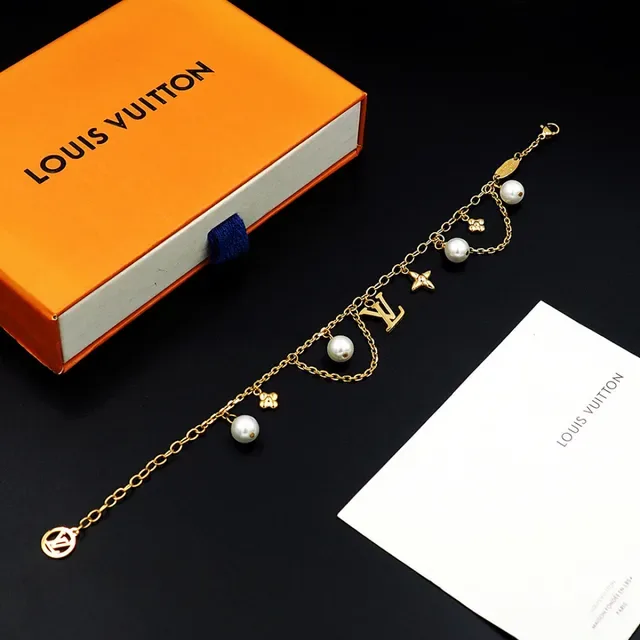 Louis Vuitton Gold-Tone Pearl and Charms Chain Bracelet 6