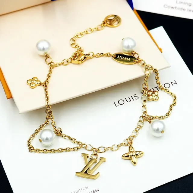 Louis Vuitton Gold-Tone Pearl and Charms Chain Bracelet 7