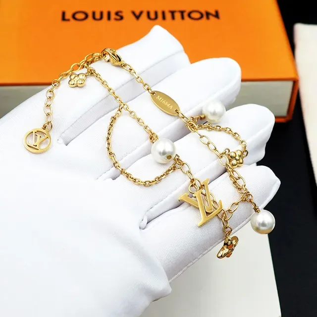 Louis Vuitton Gold-Tone Pearl and Charms Chain Bracelet 8