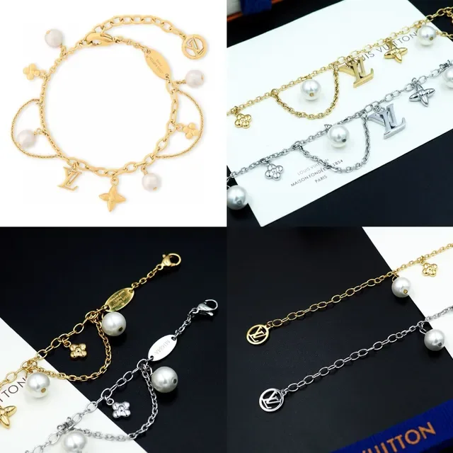 Louis Vuitton Gold-Tone Pearl and Charms Chain Bracelet 12