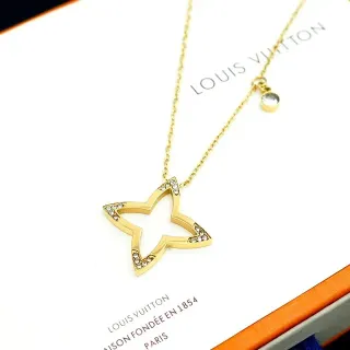 Louis Vuitton Gold Transparent Open Star Pendant Pavé Crystal Accents Necklace