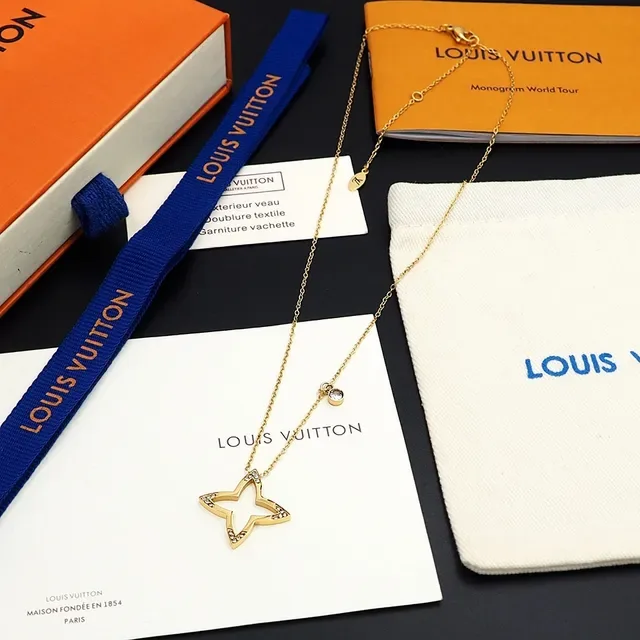 Louis Vuitton Gold Transparent Open Star Pendant Pavé Crystal Accents Necklace 2