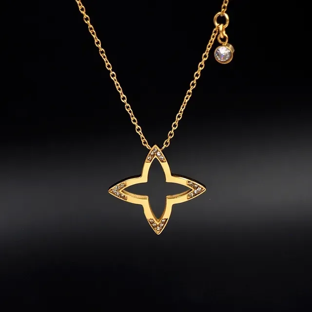 Louis Vuitton Gold Transparent Open Star Pendant Pavé Crystal Accents Necklace 3