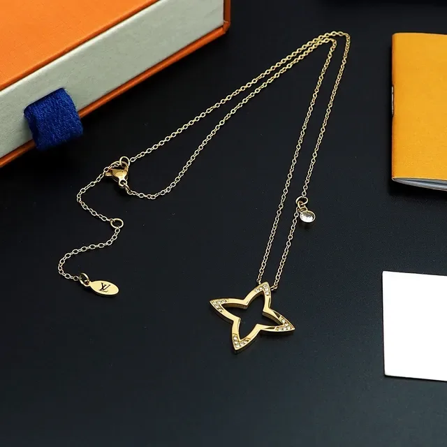 Louis Vuitton Gold Transparent Open Star Pendant Pavé Crystal Accents Necklace 4