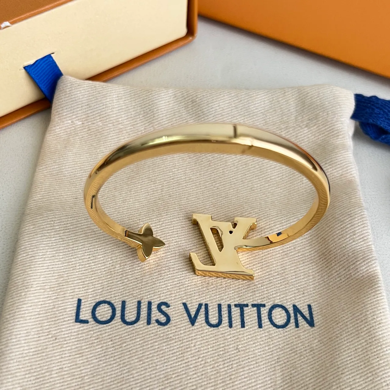 Louis Vuitton Gold White Open Bangle Bracelet 3