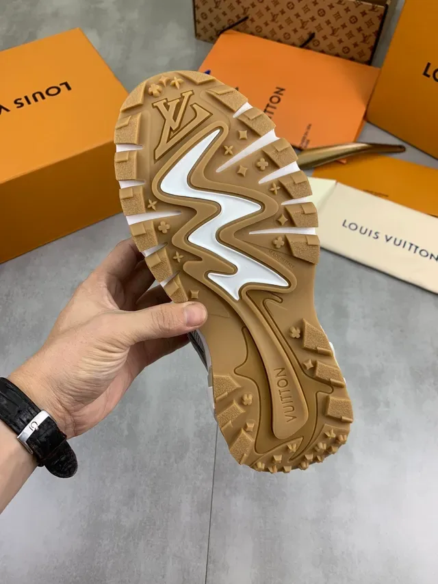 Louis Vuitton Gray Beige Mesh And Suede Upper Sculpted Sole Chunky Sneakers 2