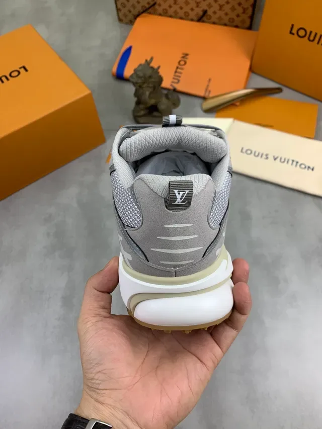 Louis Vuitton Gray Beige Mesh And Suede Upper Sculpted Sole Chunky Sneakers 3