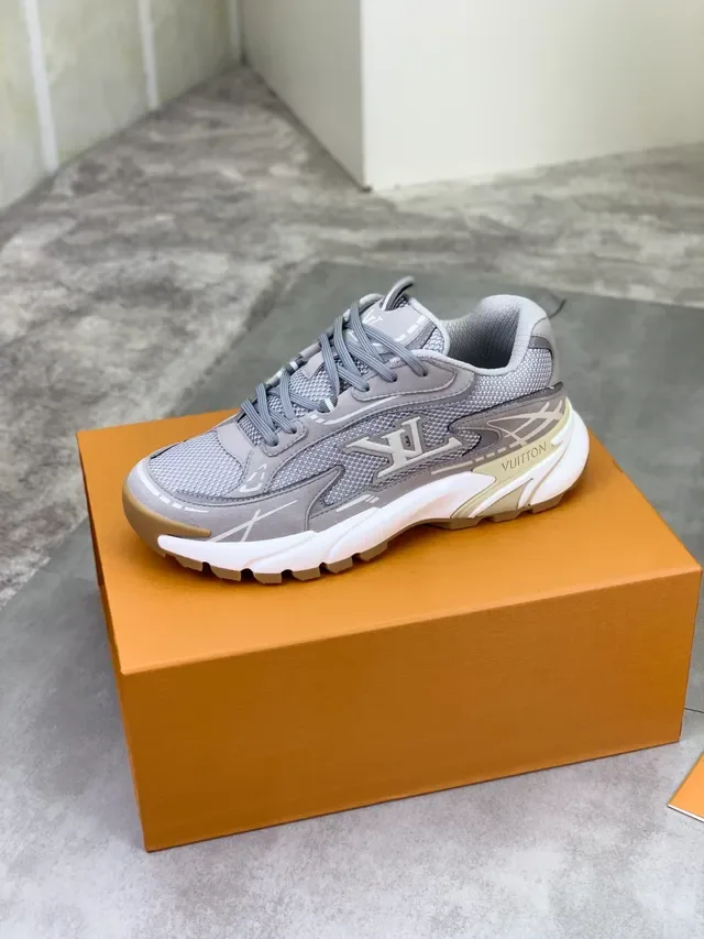 Louis Vuitton Gray Beige Mesh And Suede Upper Sculpted Sole Chunky Sneakers 4
