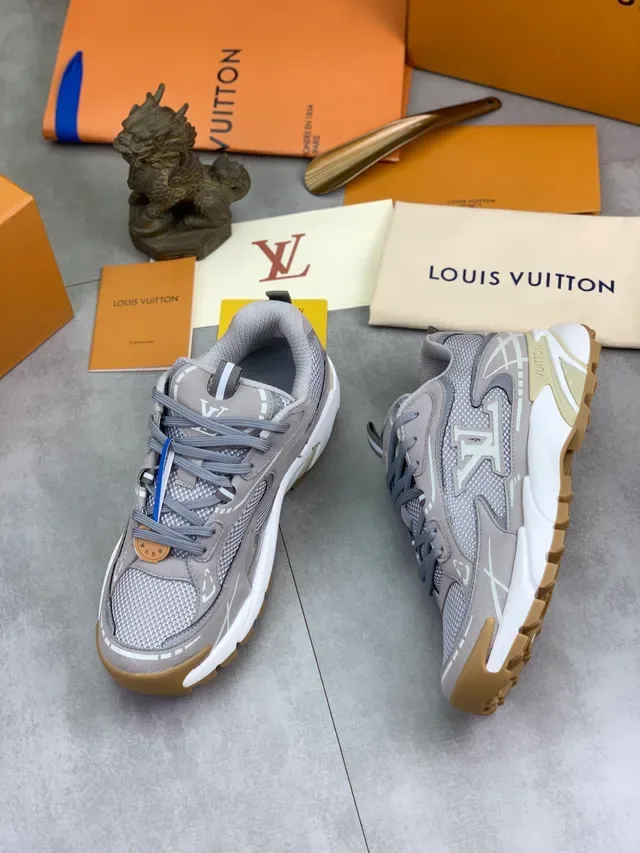 Louis Vuitton Gray Beige Mesh And Suede Upper Sculpted Sole Chunky Sneakers 5