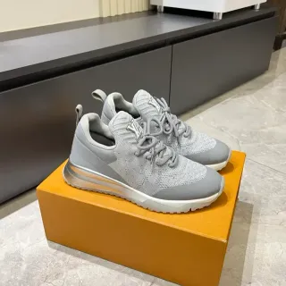 Louis Vuitton Gray White Knit Upper Sculpted Midsole Lifestyle Sneakers
