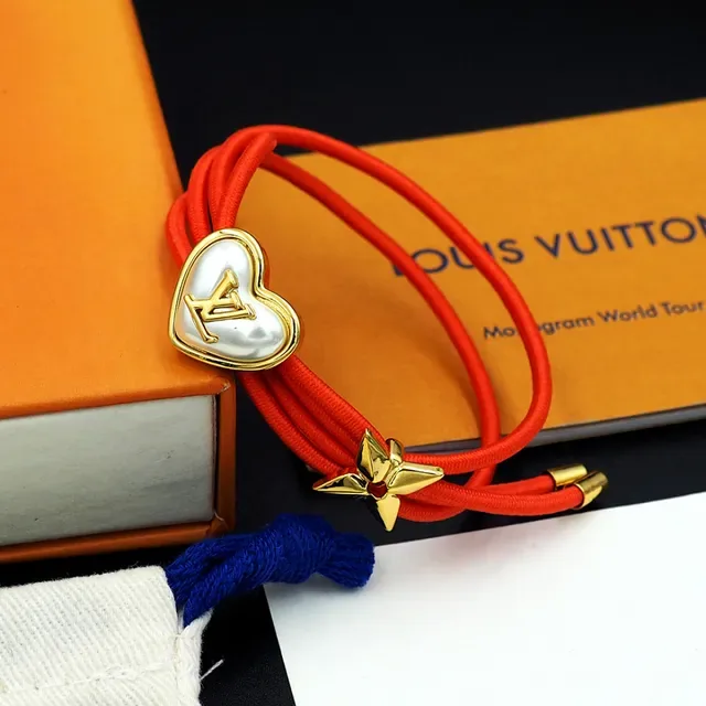 Louis Vuitton Heart and Butterfly Charm Red Cord Bracelet 8