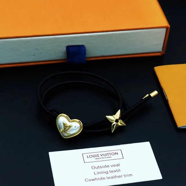 Louis Vuitton Heart and Flower Charm Black Elastic Bracelet 2