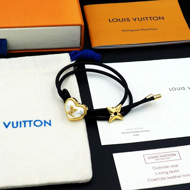 Louis Vuitton Heart and Flower Charm Black Elastic Bracelet 3