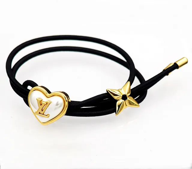 Louis Vuitton Heart and Flower Charm Black Elastic Bracelet 5