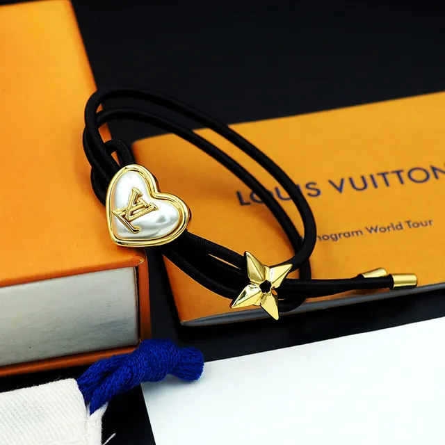 Louis Vuitton Heart and Flower Charm Black Elastic Bracelet 6