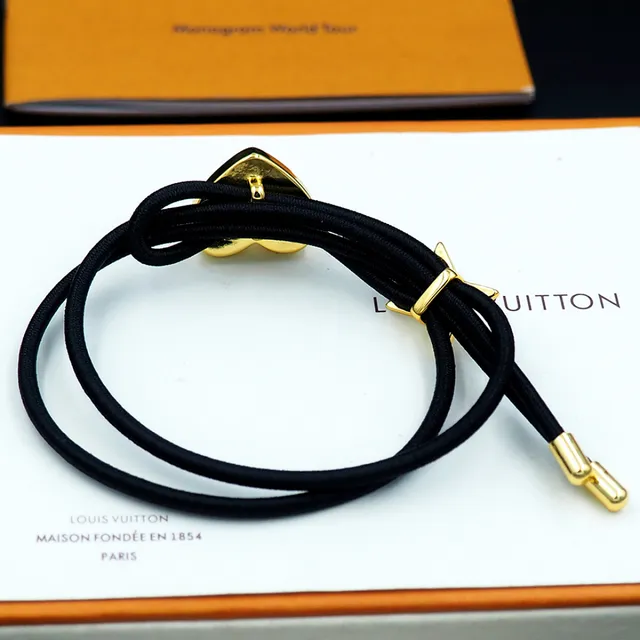 Louis Vuitton Heart and Flower Charm Black Elastic Bracelet 9