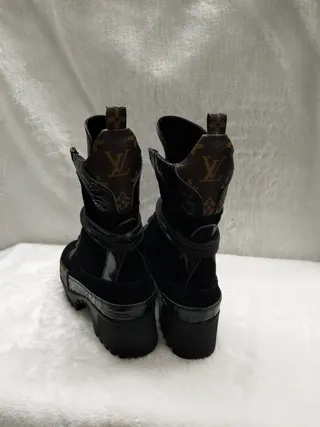 Louis Vuitton Le Cagole Negro Marrón Suela de Plataforma Lona Monograma Bota de Dedo Botas de Tobillo 6
