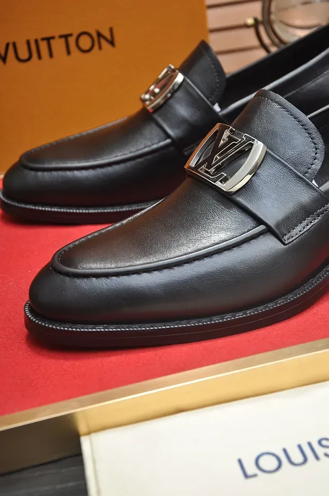 Louis Vuitton Loafer Black Silver Leather Metal LV Buckle Loafer 2