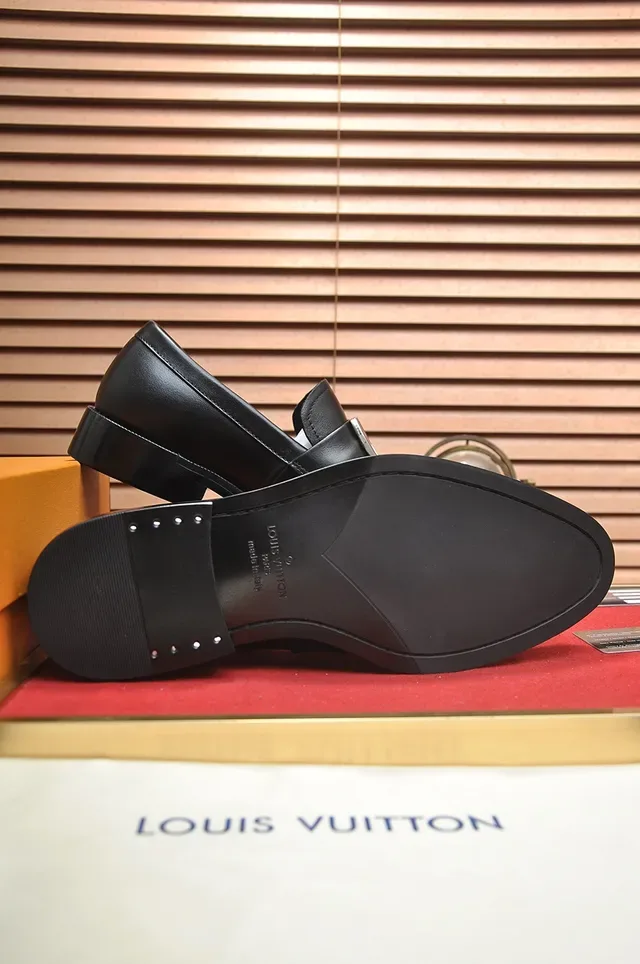 Louis Vuitton Loafer Black Silver Leather Metal LV Buckle Loafer 3