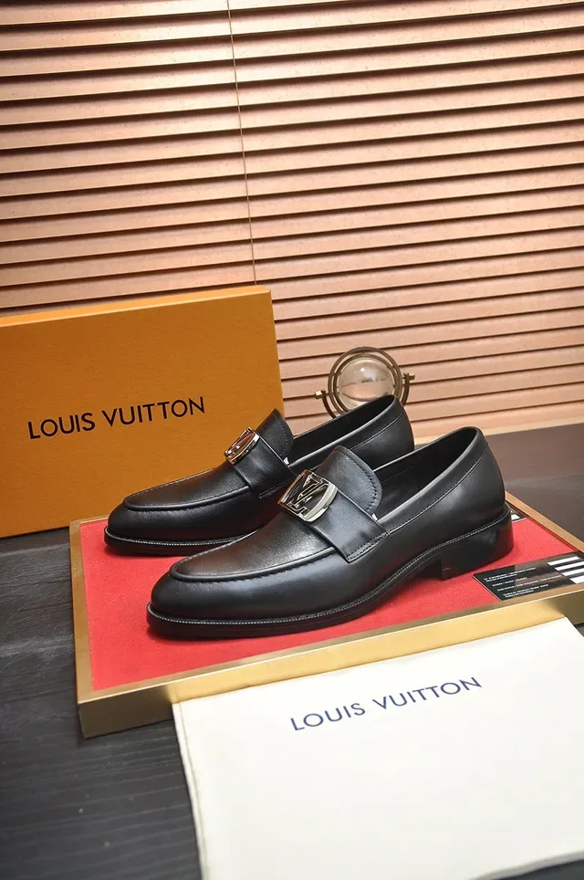 Louis Vuitton Loafer Black Silver Leather Metal LV Buckle Loafer 4